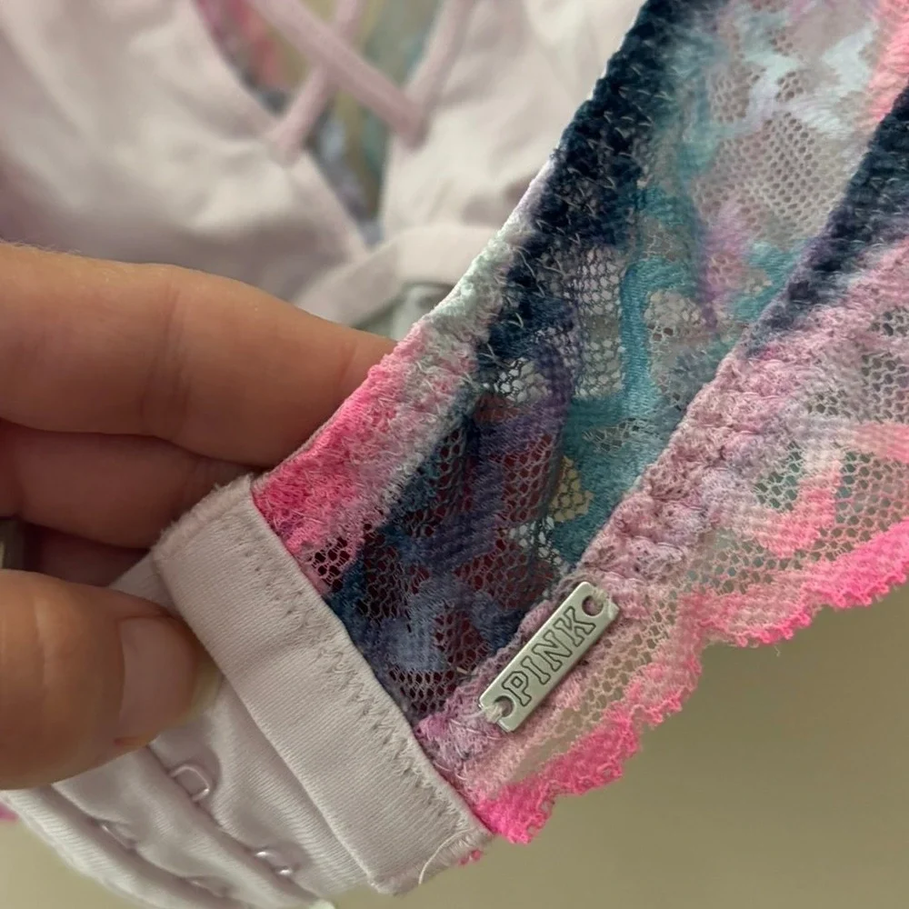 Victorias‎ Secret PINK Lace Halter Bralette Tie Dye Pink Blue XS